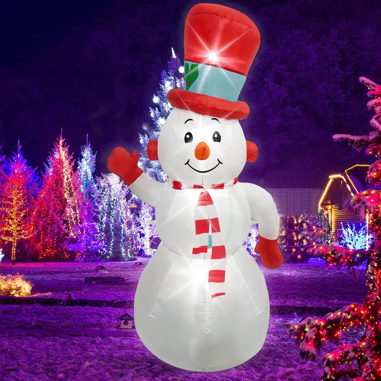 Posrue 6FT Snowman Christmas Inflatables Outdoor Decoration, Blow up Yard Decoration with LED Lights Built-in, Holiday Decor for Xmas Party Indoor Outside Garden Lawn Porch Decorations