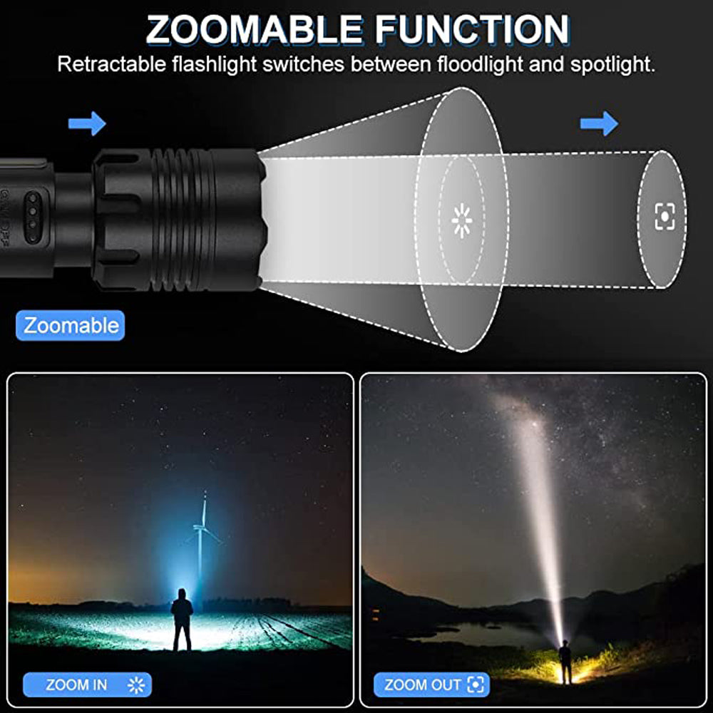90000 Lumens Powerful Flashlight, Laighter USB Rechargeable Waterproof XHP50 Searchlight Super Bright 5 Modes LED Flashlight Zoom Bar Torch for emergencies Hiking Hunting Camping