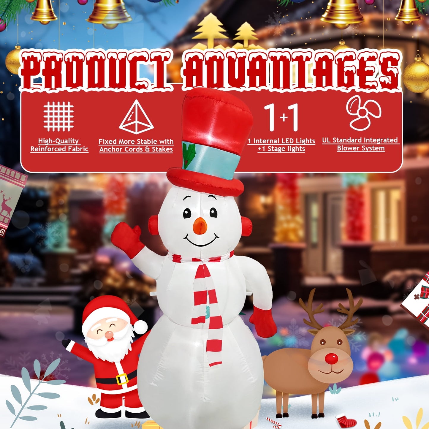 Posrue 6FT Snowman Christmas Inflatables Outdoor Decoration, Blow up Yard Decoration with LED Lights Built-in, Holiday Decor for Xmas Party Indoor Outside Garden Lawn Porch Decorations