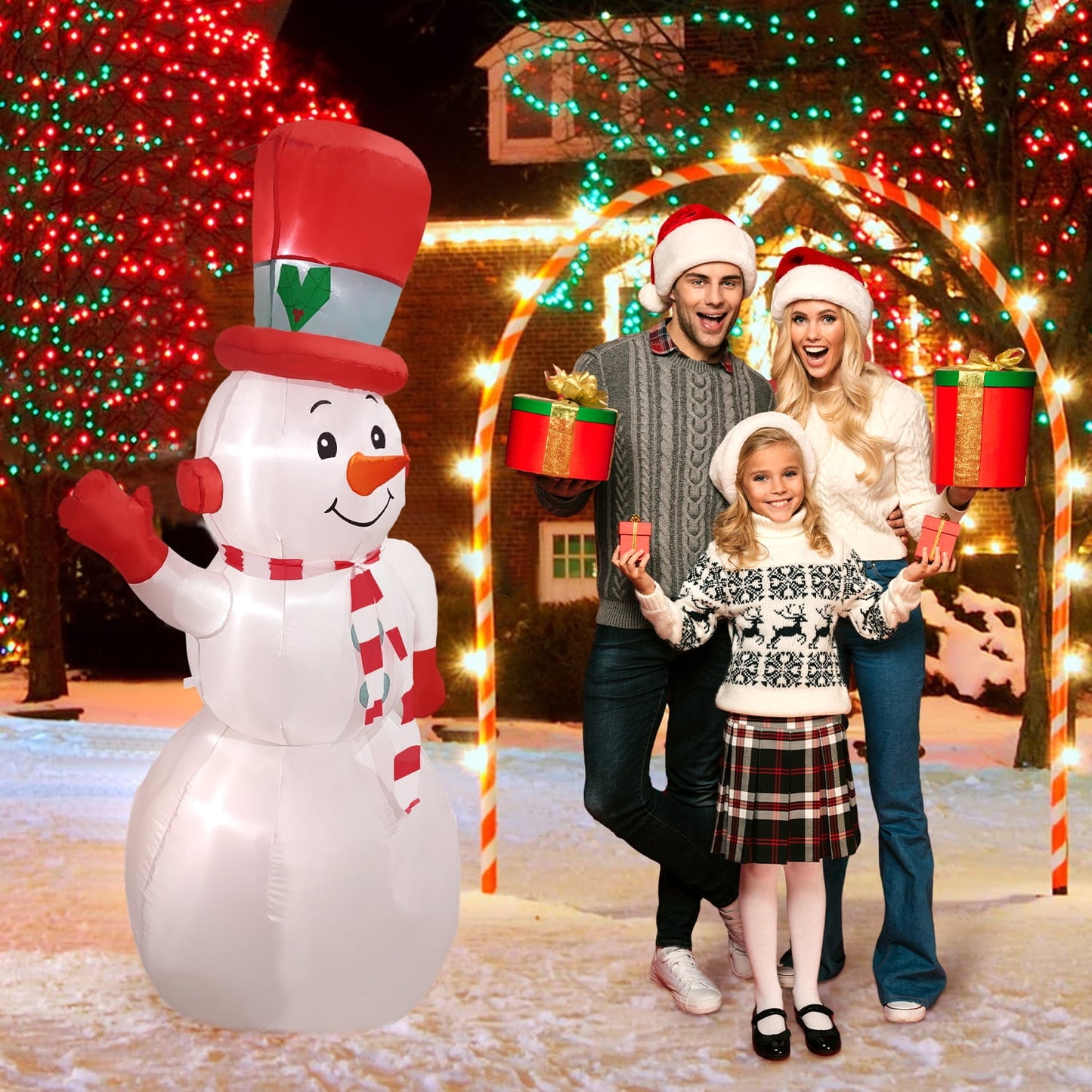 Posrue 6FT Snowman Christmas Inflatables Outdoor Decoration, Blow up Yard Decoration with LED Lights Built-in, Holiday Decor for Xmas Party Indoor Outside Garden Lawn Porch Decorations