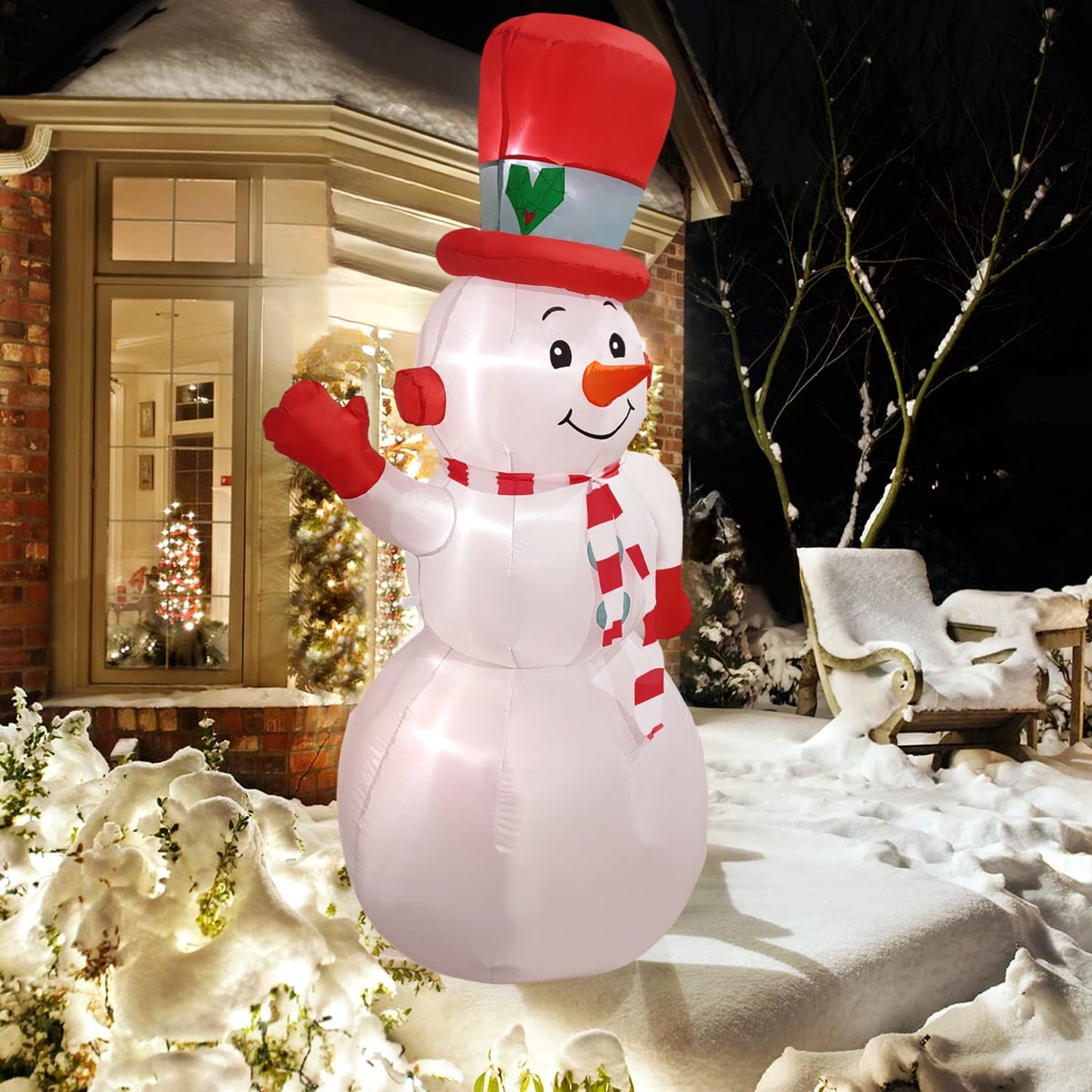 Posrue 6FT Snowman Christmas Inflatables Outdoor Decoration, Blow up Yard Decoration with LED Lights Built-in, Holiday Decor for Xmas Party Indoor Outside Garden Lawn Porch Decorations