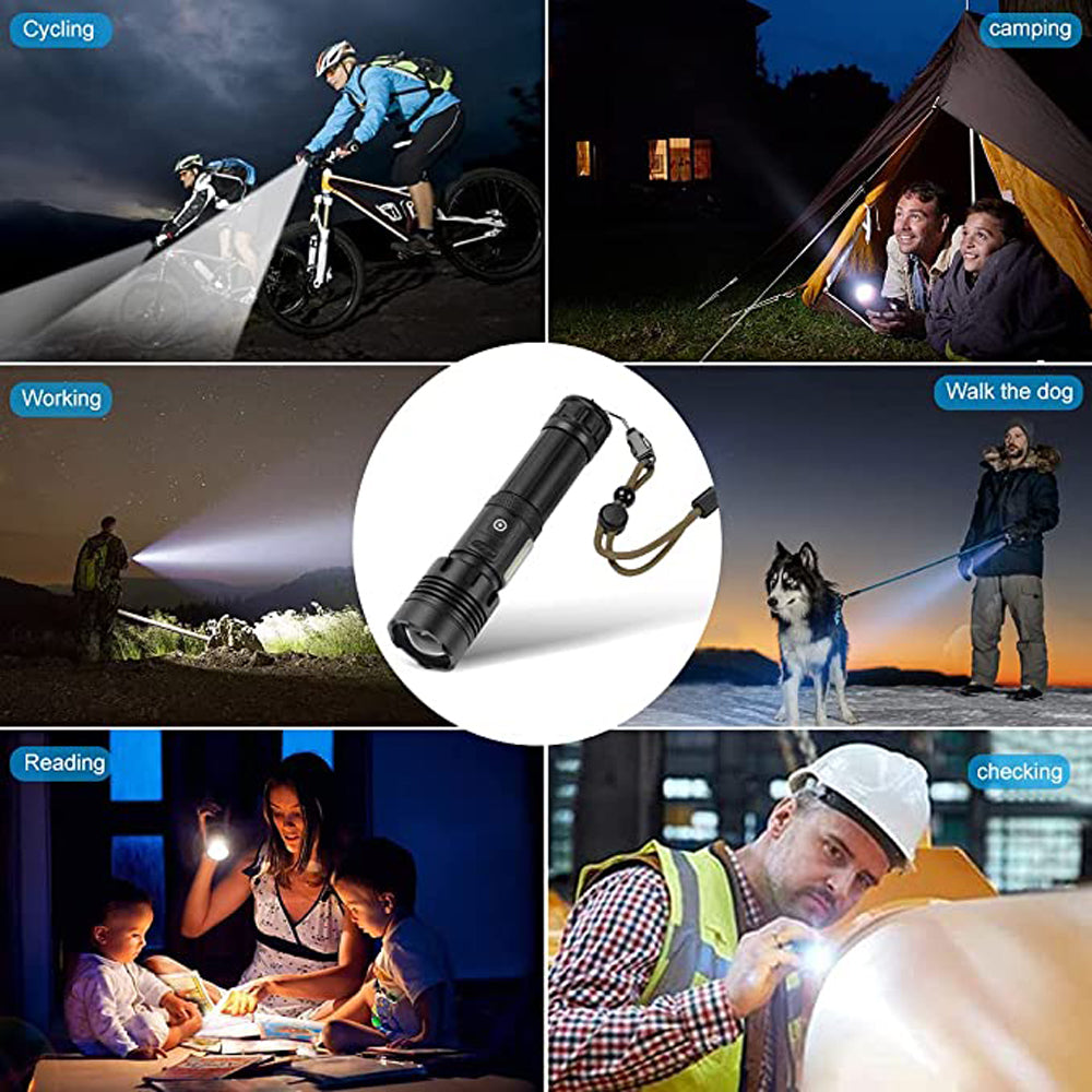 90000 Lumens Powerful Flashlight, Laighter USB Rechargeable Waterproof XHP50 Searchlight Super Bright 5 Modes LED Flashlight Zoom Bar Torch for emergencies Hiking Hunting Camping