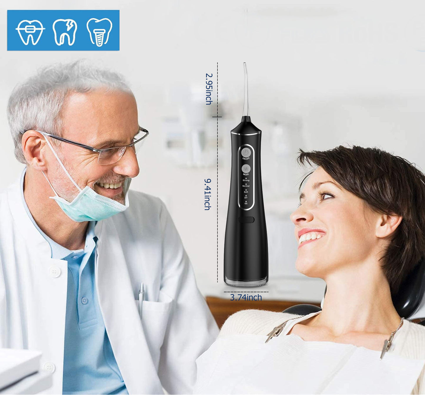 Cordless Water Flosser for Teeth, Professional Dental Oral Irrigator 4 Modes with 300ml Water Tank, IPX7 Water Flosser Portable for Travel Home Office