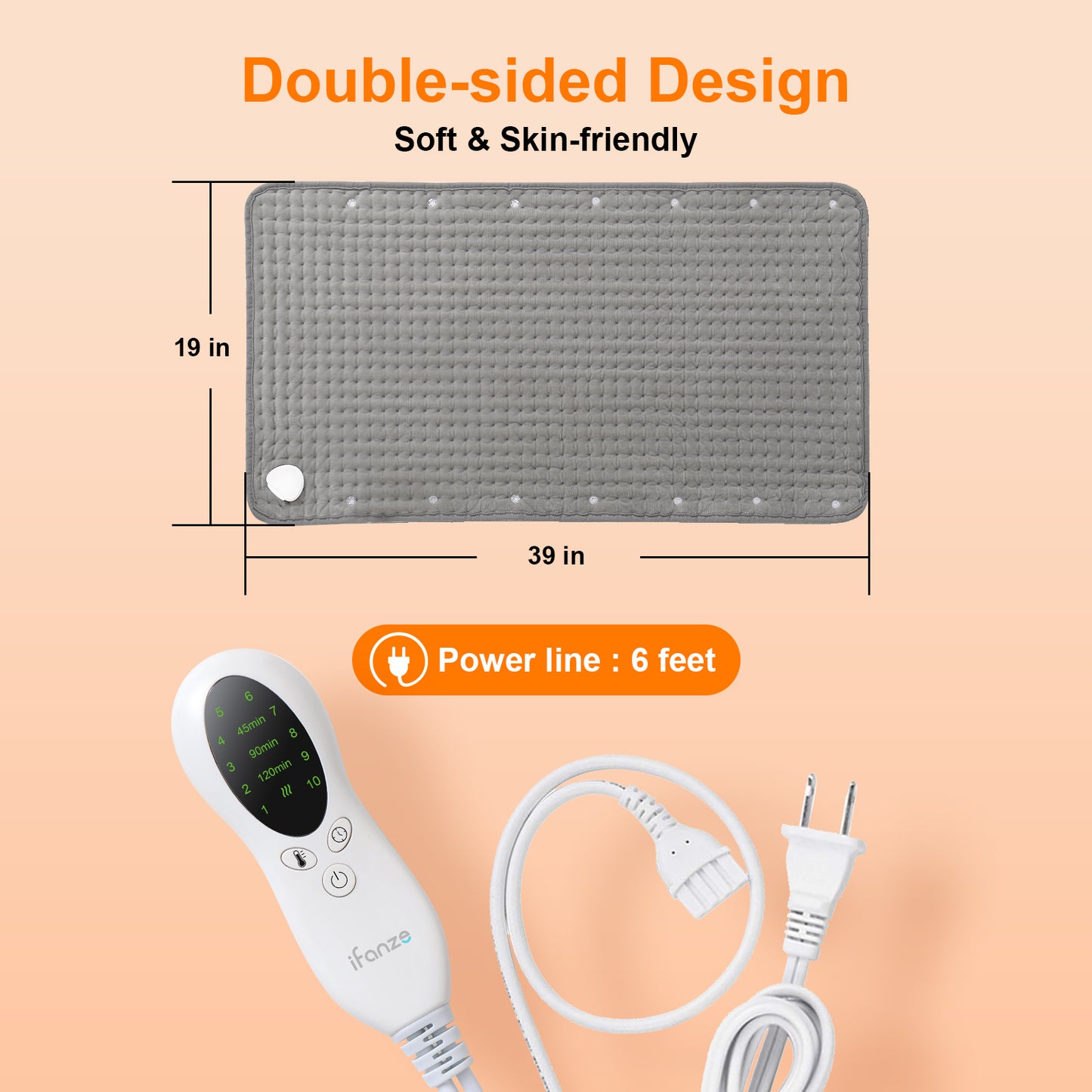 39" x 19" Electric Heating Pad for Back Muscle Relieve Dry & Moist Heat Therapy, 10 Electric Temperature Options, 3 Timer Settings Machine Washable(Silver Gray)