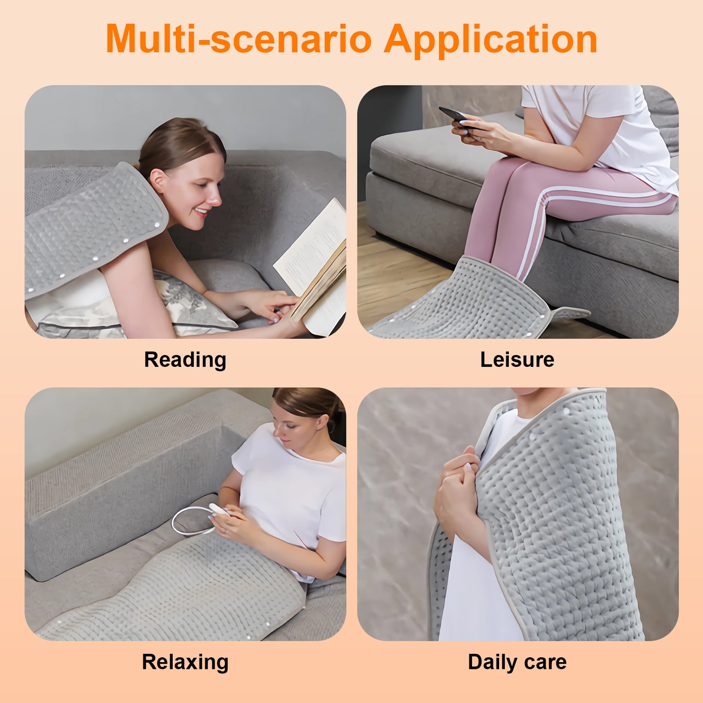 39" x 19" Electric Heating Pad for Back Muscle Relieve Dry & Moist Heat Therapy, 10 Electric Temperature Options, 3 Timer Settings Machine Washable(Silver Gray)