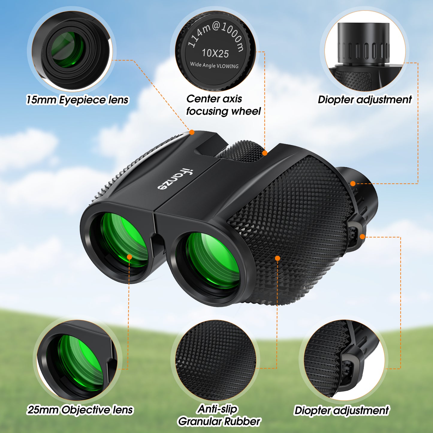 Compact Binoculars for Adults Kids, 10x25 Binoculars for Bird Watching, Small Binoculars for Travel Sightseeing Hunting Wildlife Watching Outdoor Sports Games Concerts