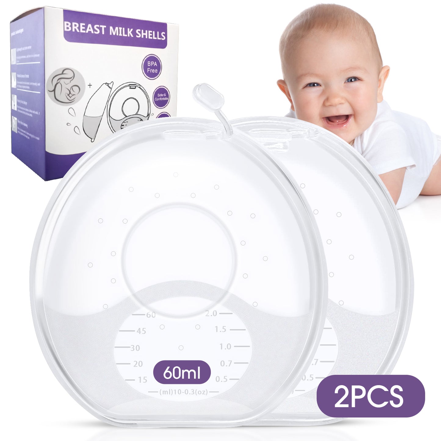 Milk Saver, Milk Catcher for Breastmilk, Breast Shell to Collect Leaking Breastmilk, Collector Cup for Nursing & Breastfeeding, Saves up to 2 Ounces of Leaking Liquid Gold, Silicone-Free