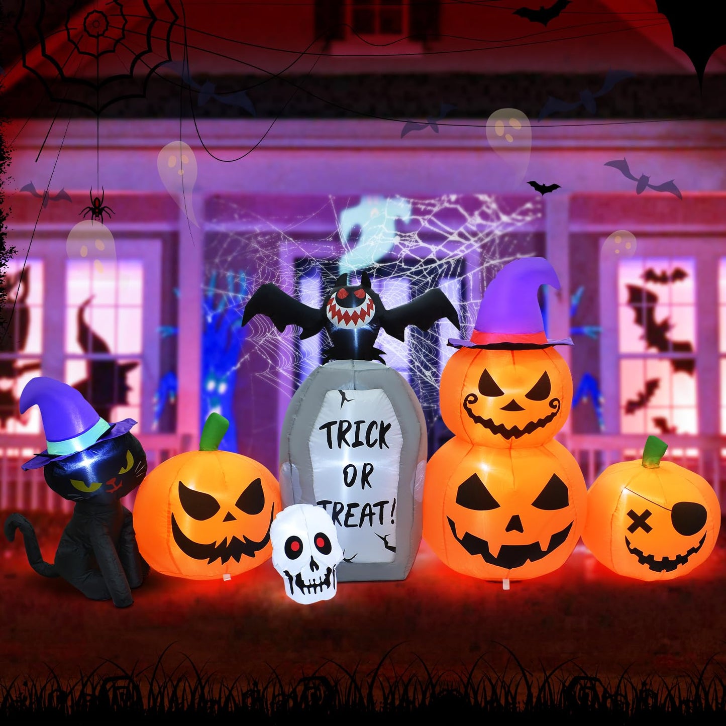 8 FT Long Halloween Inflatable Decorations, Halloween Pumpkin Stack Blow Up Built-in LED Lights for Indoor Outdoor Holiday Home Party Garden Yard Lawn