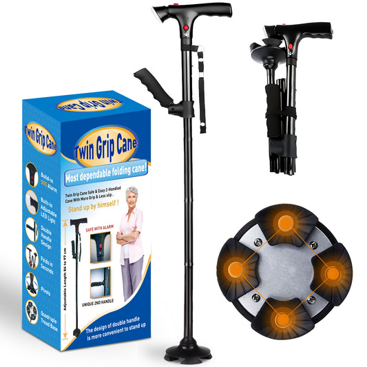 Walking Canes for Men & Women, Folding Canes with LED Flashlight, Fall Alarm, Heavy Duty, Pivot Tip, Foldable Walking Sticks for Seniors & Adults Balance