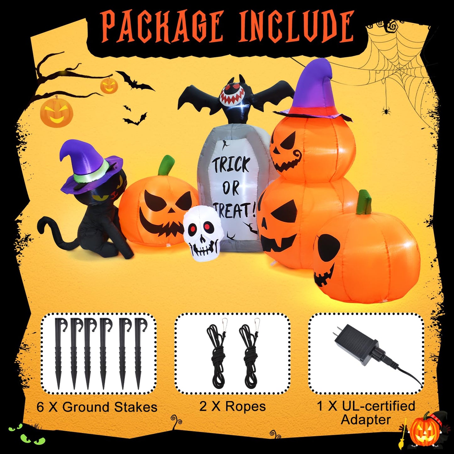 8 FT Long Halloween Inflatable Decorations, Halloween Pumpkin Stack Blow Up Built-in LED Lights for Indoor Outdoor Holiday Home Party Garden Yard Lawn