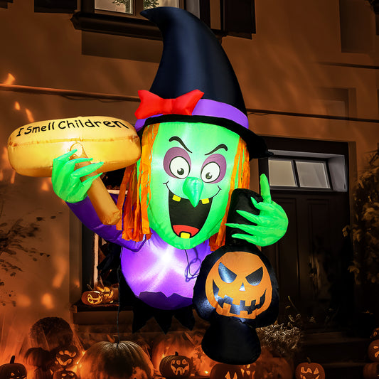 Posrue 4ft Halloween Inflatable Scary Witch Rush Out of Window ,with Built-in LED Lights, Inflatable for Halloween Party Indoor, Outdoor, Patio, Garden, Lawn Decoration