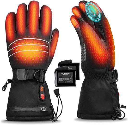 Heated Gloves for Men Women, 3000mAh Rechargeable Electric Battery Heated Gloves, Waterproof Touchscreen Hand Warmer Winter Gloves for Motorcycle, Hunting, Cycling, Black