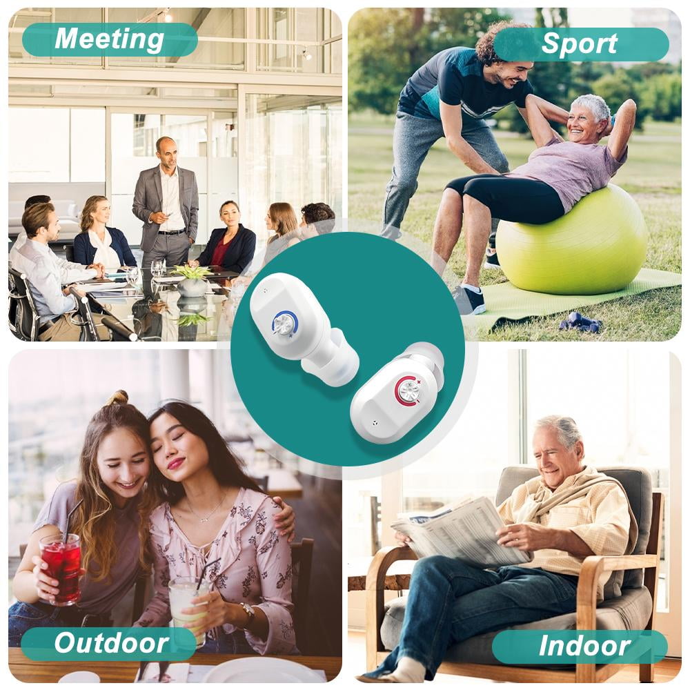 Personal Sound Amplifiers for Senior with Noise Cancelling, Rechargeable Mini Personal Sound Amplifiers TV Earbuds with Portable Charging Box, Suitable for Adults, Elderly, Children