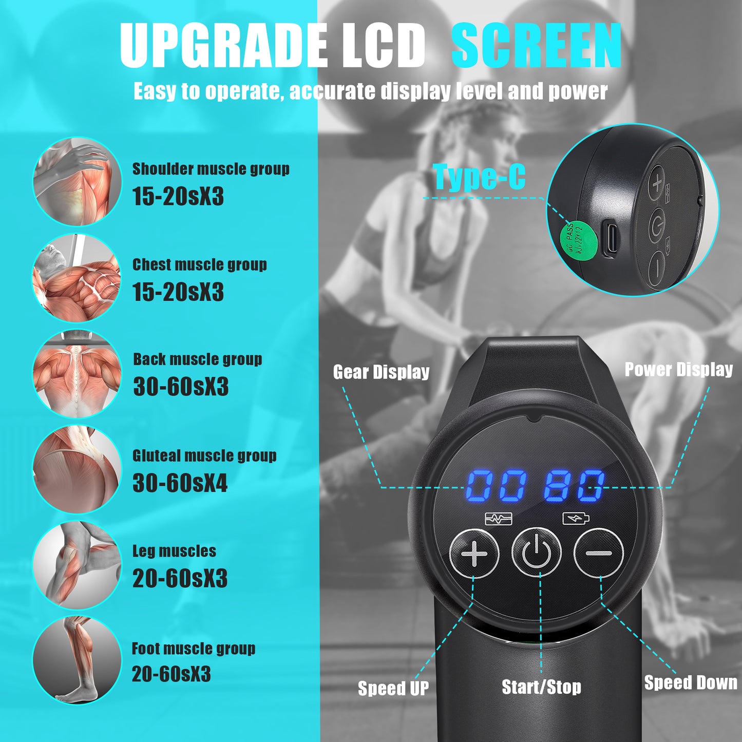 Massage Gun Deep Tissue, 99 Speeds Quiet Handheld Electric Muscle Massager with 8 Replacement Heads for Gym Office Home Post-Workout Recovery, Black