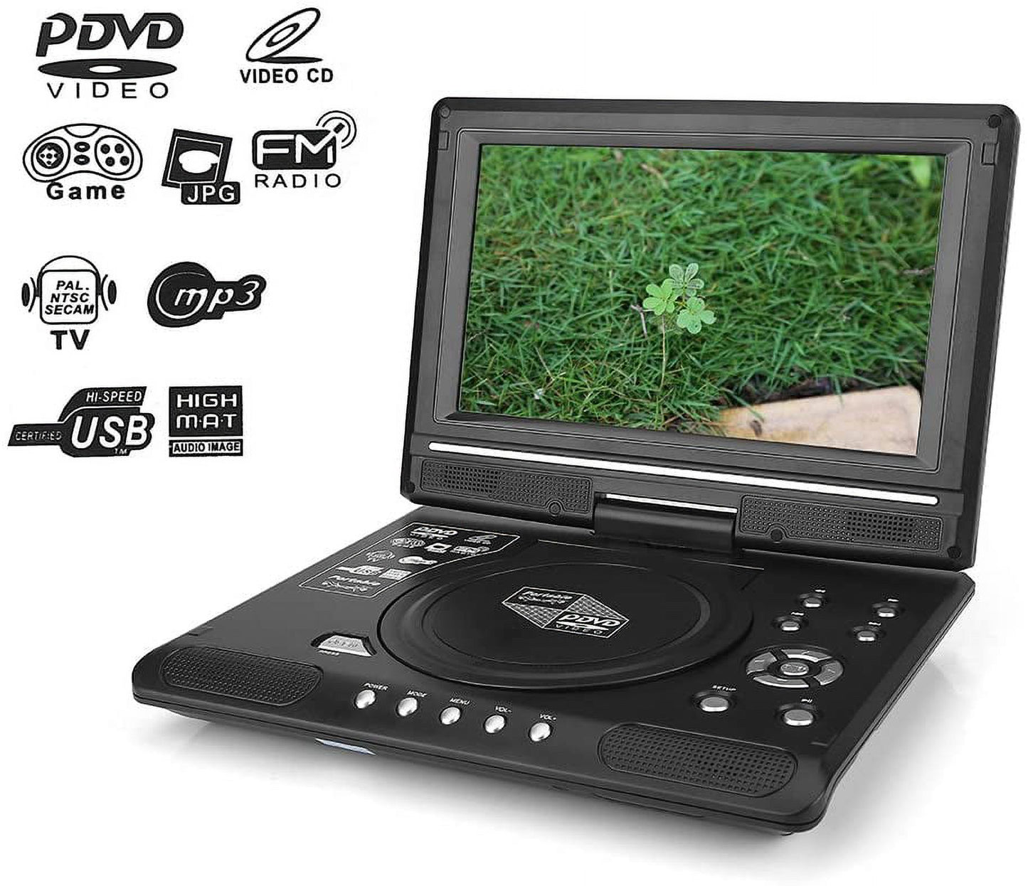 Portable DVD Player, TV DVD Player with 9.8 "Swivel Screen and Rechargeable Lithium Battery, FM Radio Receiver Support, Memory Card Reading, Games, SD / MS / MMC Card Support