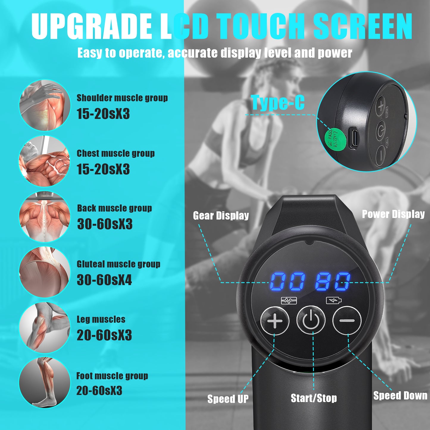 Massage Gun Deep Tissue, 99 Speeds Quiet Handheld Electric Muscle Massager with 8 Replacement Heads for Gym Office Home Post-Workout Recovery, Black