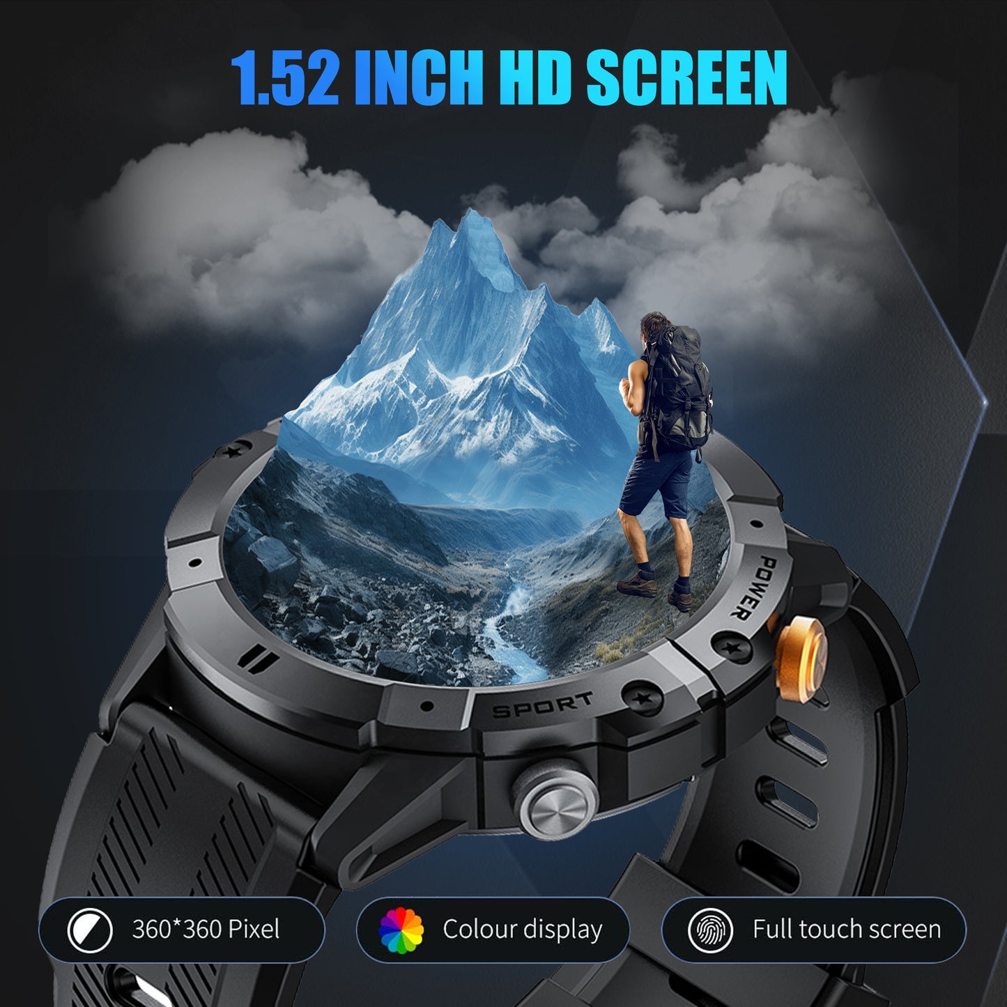 Military Smart Watches for Men, Bluetooth Call Receive Dial, 1.52" Rugged Smartwatch for iPhone/Android, C29 1ATM Waterproof Outdoor Smart Watch, Black