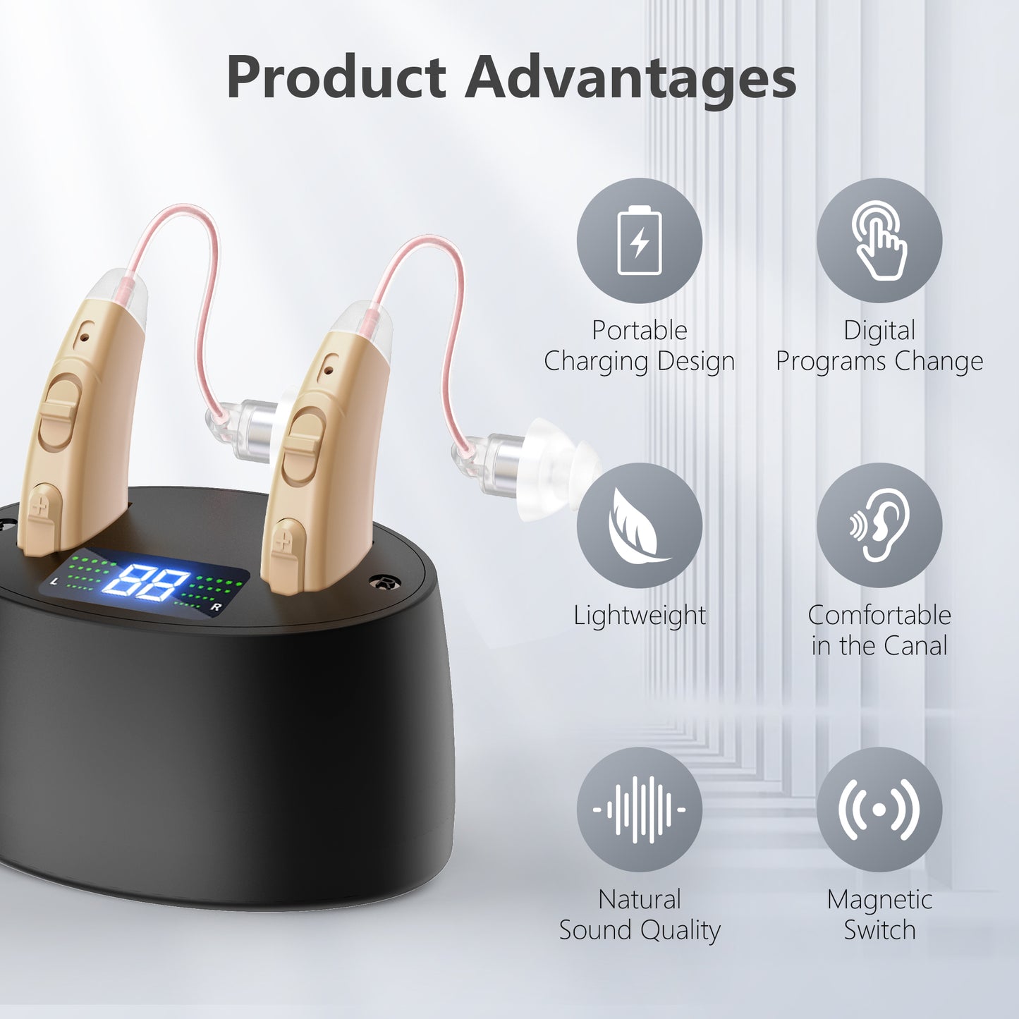 Personal Sound Amplifiers for Ears with Noise Reduction, Mini Invisible Rechargeable Digital Personal Sound Amplifier for Seniors, 2pcs ,Beige