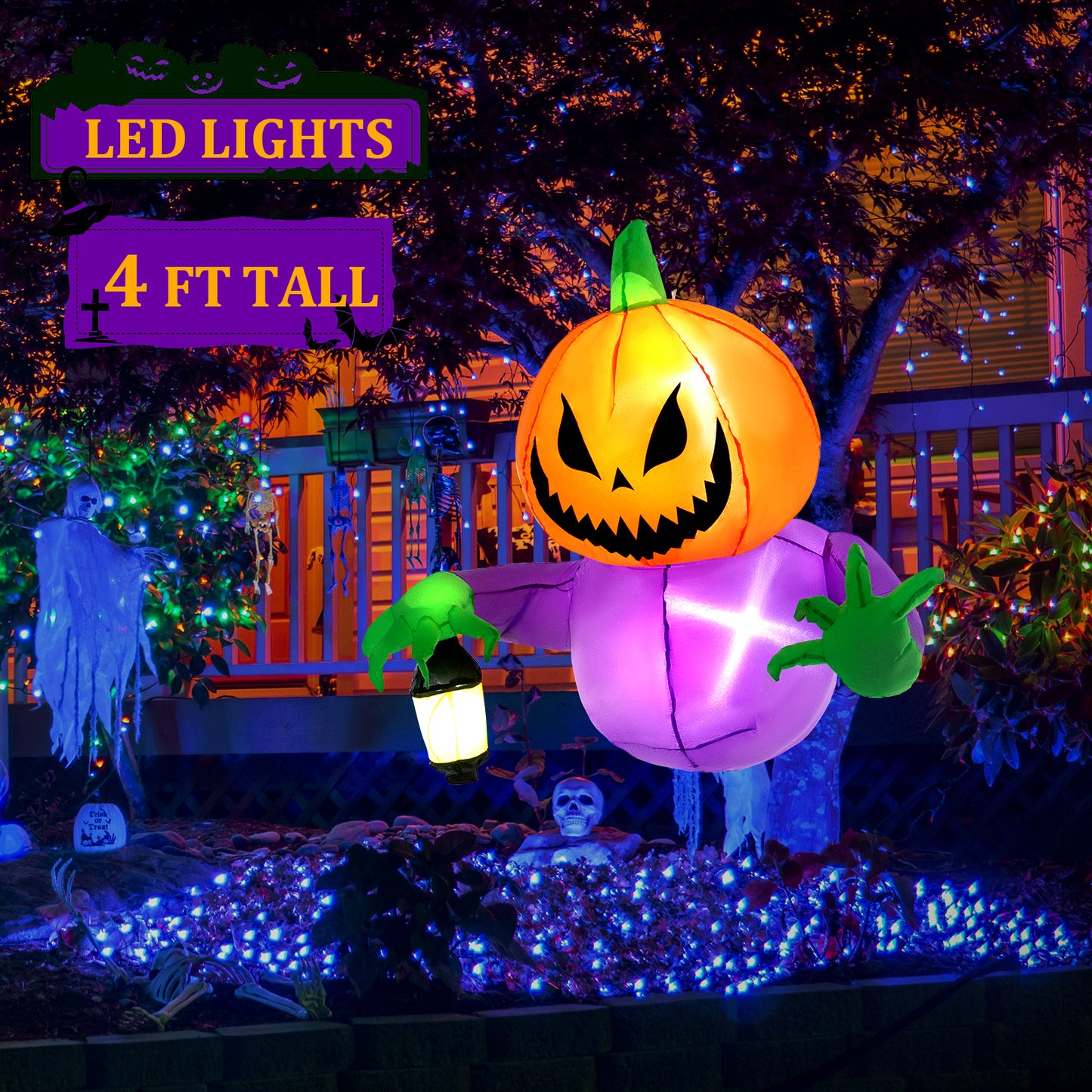 Posrue Halloween Inflatables Outdoor Decorations, Flying Pumpkin Broke Out from Window Blow Up Scary Halloween Decorations for Party Indoor, Outdoor, Yard, Porch, Garden, Lawn, 4FT