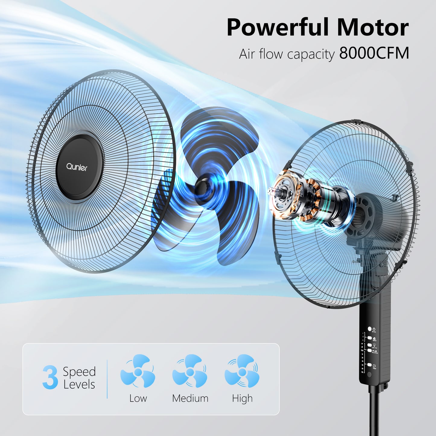 16'' Pedestal Oscillating Fan with Remote Control, Stand Up Fan Adjustable Height, 3-Speed, Electric Cooling Fans for Bedroom Home Office Use