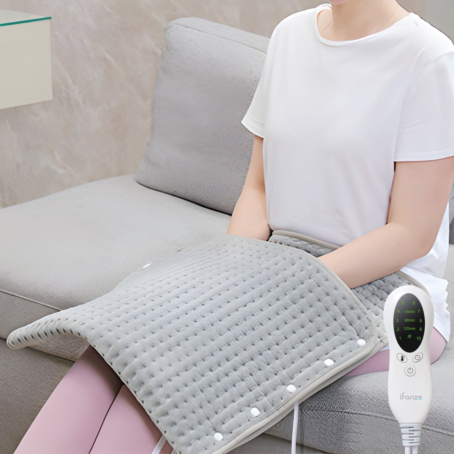 39" x 19" Electric Heating Pad for Back Muscle Relieve Dry & Moist Heat Therapy, 10 Electric Temperature Options, 3 Timer Settings Machine Washable(Silver Gray)