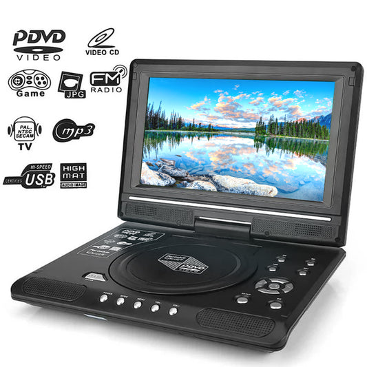 Portable DVD Player, TV DVD Player with 9.8 "Swivel Screen and Rechargeable Lithium Battery, FM Radio Receiver Support, Memory Card Reading, Games, SD / MS / MMC Card Support