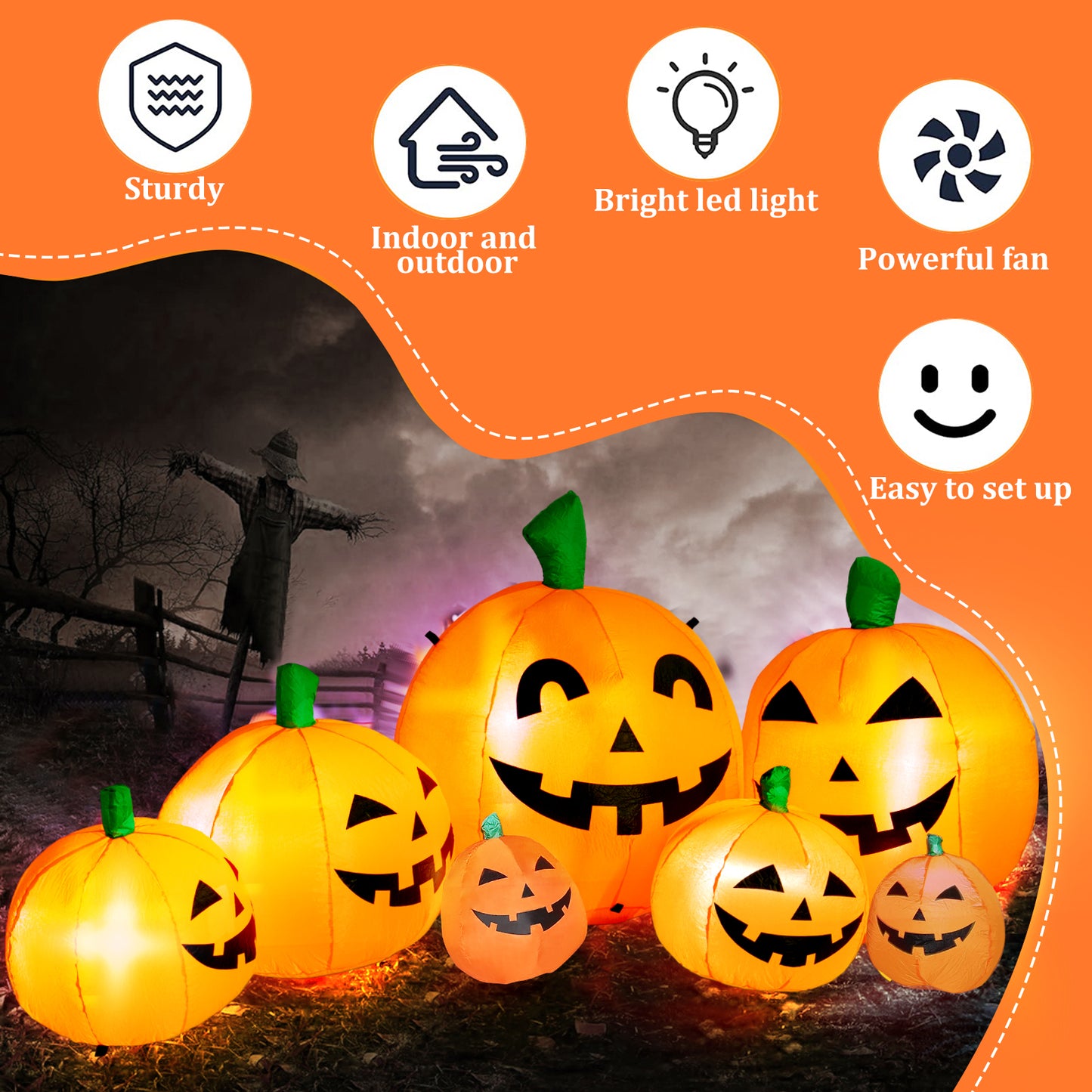 8 FT Long Halloween Inflatables Pumpkin Decorations with Build-in LED Lights, Halloween Pumpkin Stack Blow Up for Indoor Outdoor Lawn Garden Home Yard Party