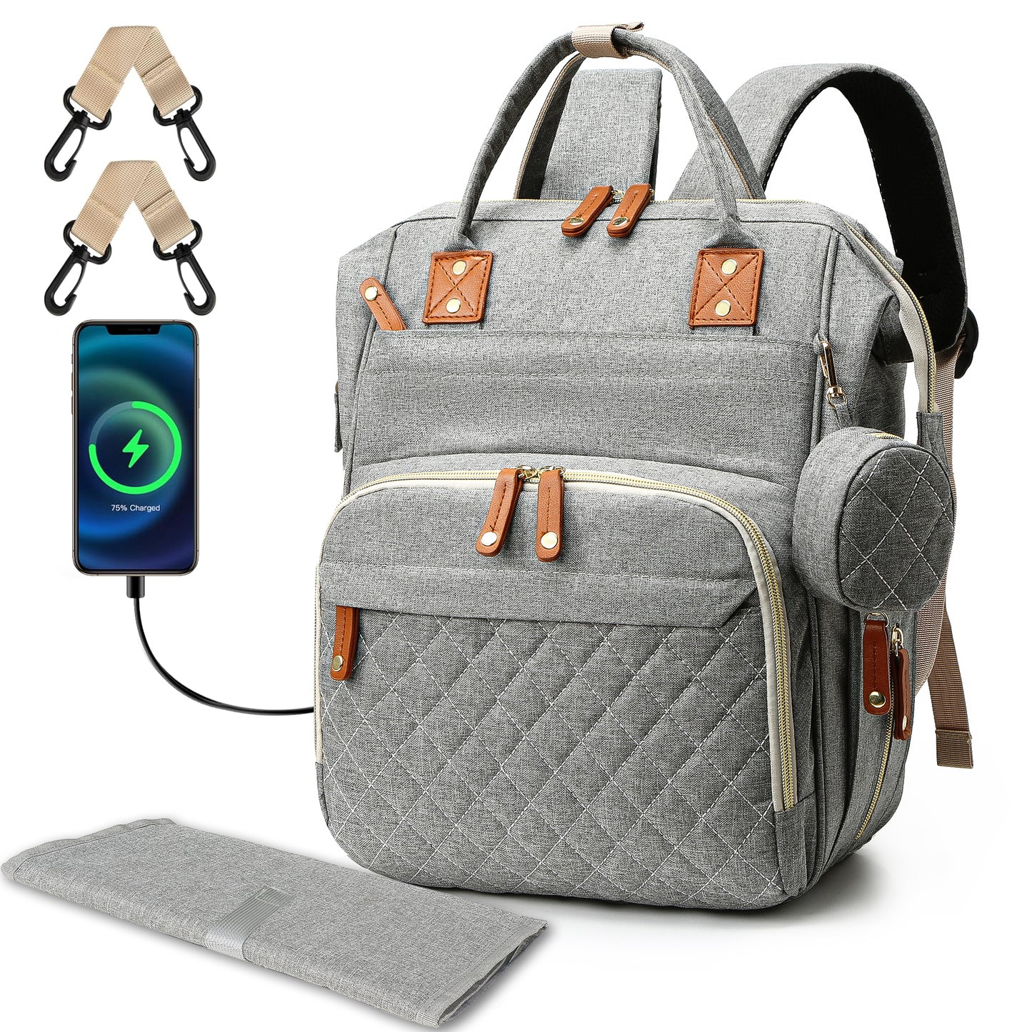 Diaper Bag Backpack, Portable Baby Bag Include Insulated Pocket, 3 In 1 Multi-Functional Travel Baby Diaper Bag with Diapers Changing Pad for Boys and Girls