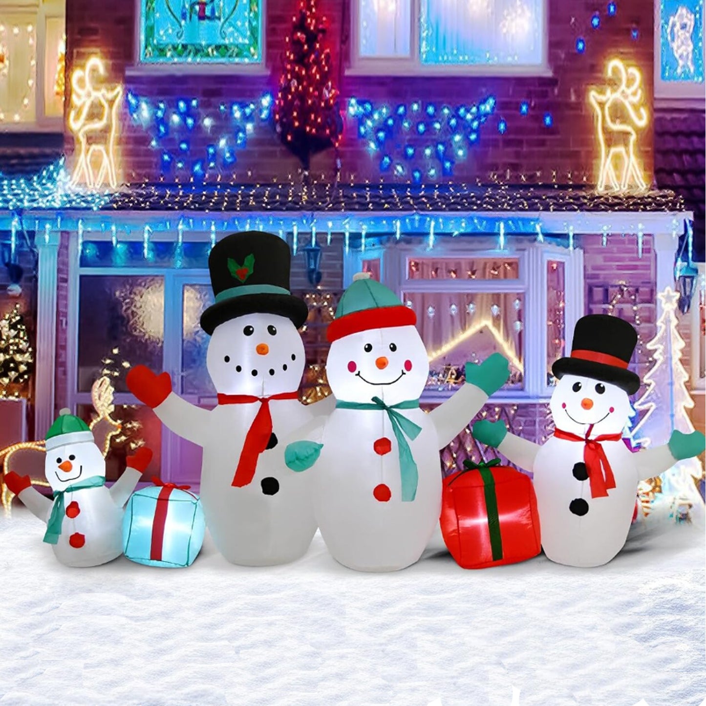 8FT Snowman Family Christmas Inflatables Outdoor Decoration, Blow up Yard Decor with LED Lights Built-in, for Xmas Party Indoor Outside Garden Lawn Porch