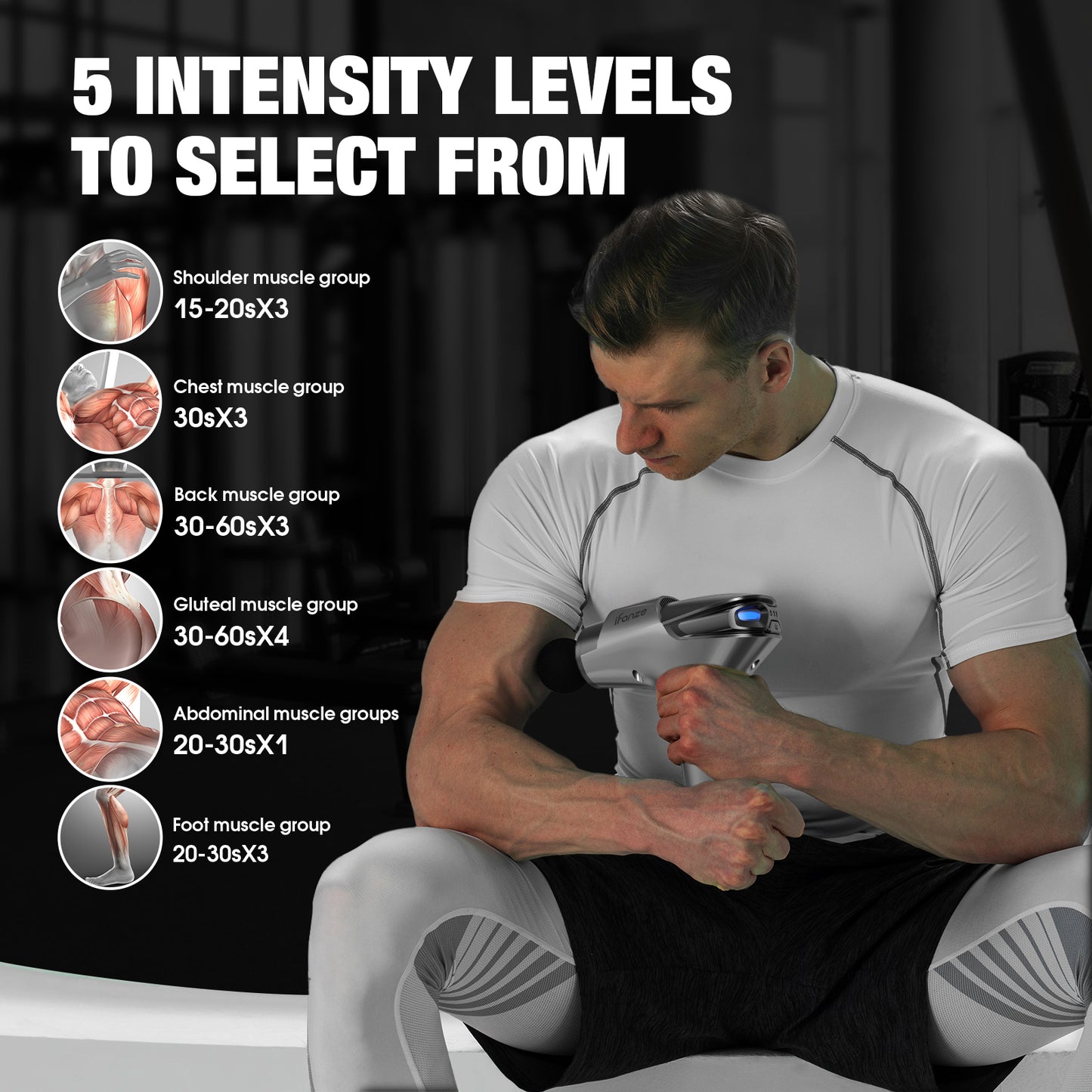 Massage Gun Deep Tissue, 5 Speeds Quiet Percussion Handheld Electric Muscle Massager with 8 Replacement Heads for Gym Office Home Post-Workout Recovery, Gray