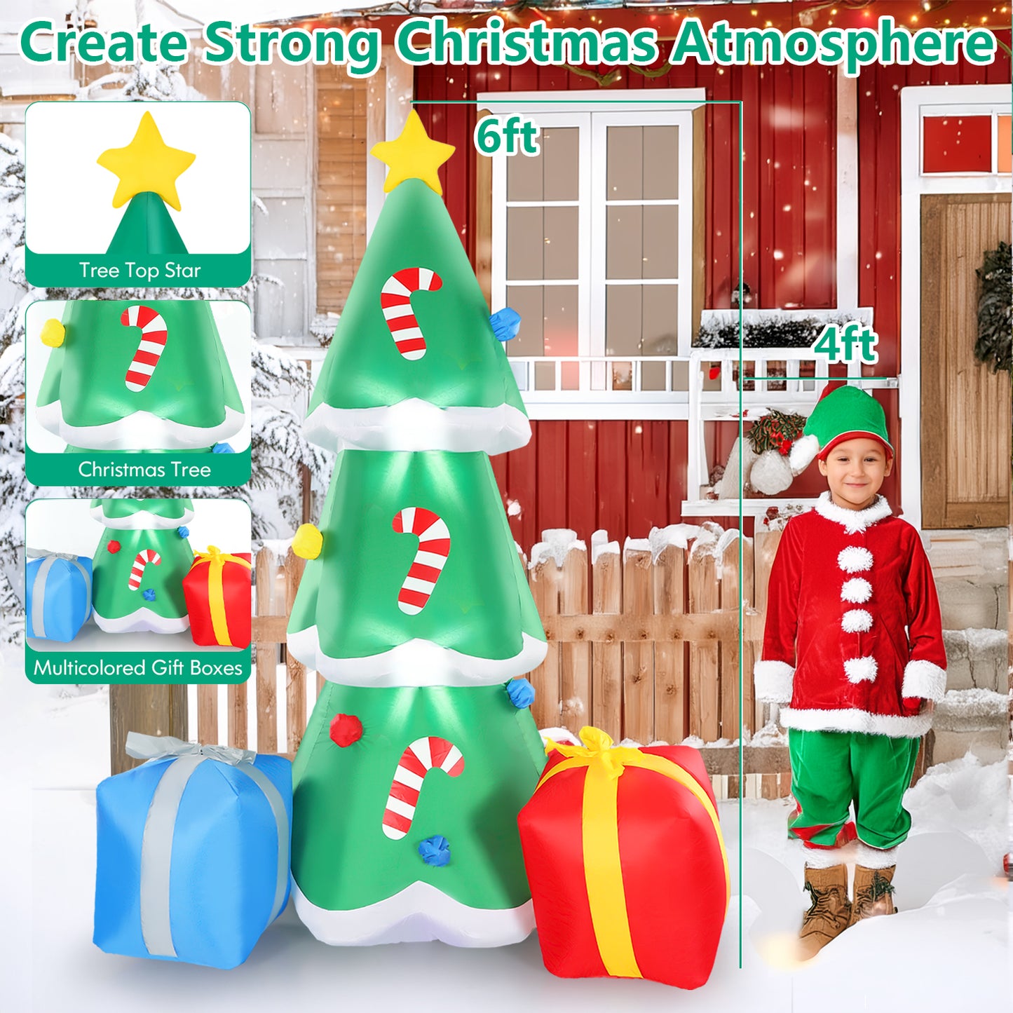 10 FT Inflatable Christmas Tree Blow-up Xmas Tree Decoration with Gift Boxes