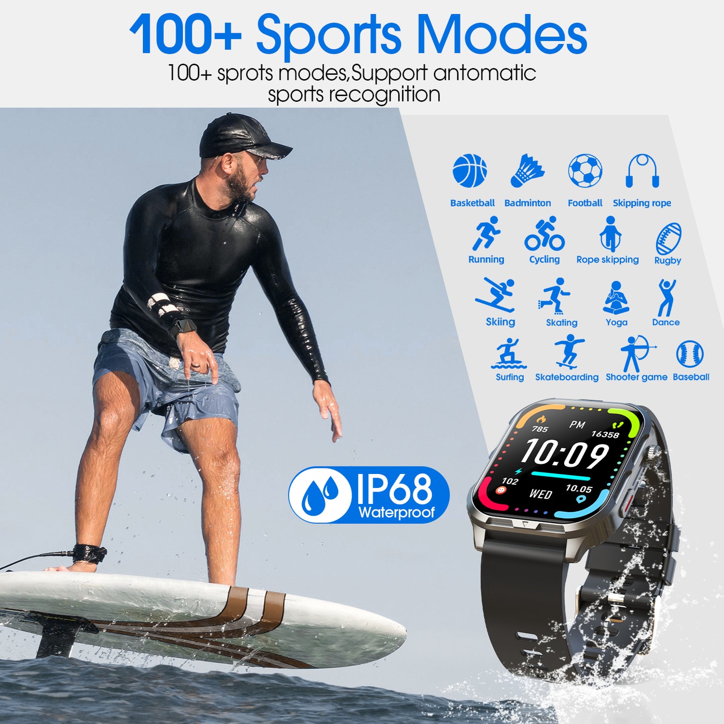 Smart Watch for Android and iPhone, H5 IP68 Waterproof Smartwatch for Women Men , Smart Watch with Bluetooth Call(Answer/Make Calls), Black