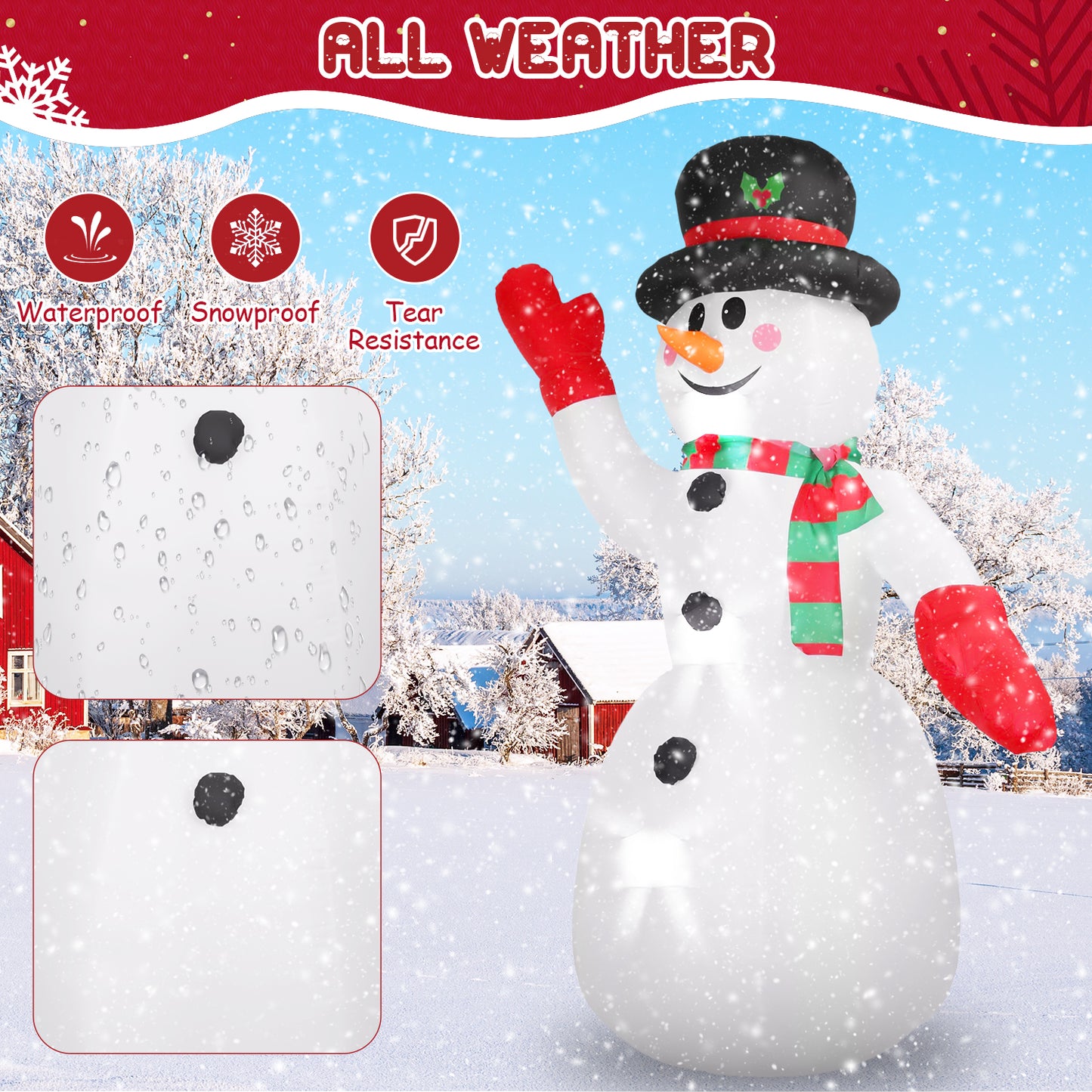 8ft Snowman Christmas Inflatables, Blow up with LED Lights Built-in for Holiday/Party/Yard/Garden Decoration