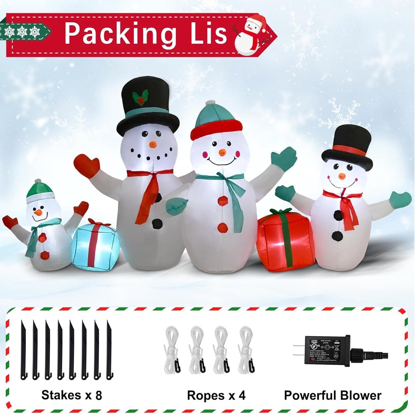 8FT Snowman Family Christmas Inflatables Outdoor Decoration, Blow up Yard Decor with LED Lights Built-in, for Xmas Party Indoor Outside Garden Lawn Porch