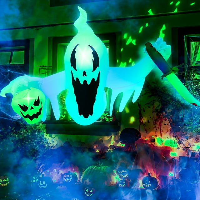 4FT Hanging Halloween Inflatable Decoration, Halloween Scary White Ghost Inflatable Broke Out from Window with Build-in LED Blow Up Inflatable for Indoor Outdoor Halloween Decor