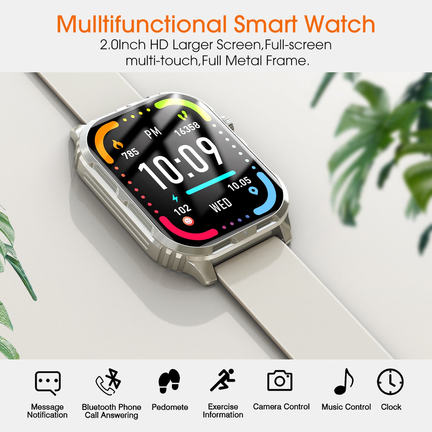 Smart Watch for Android and iPhone, H5 IP68 Waterproof Smartwatch for Women Men , Smart Watch with Bluetooth Call(Answer/Make Calls), Beige