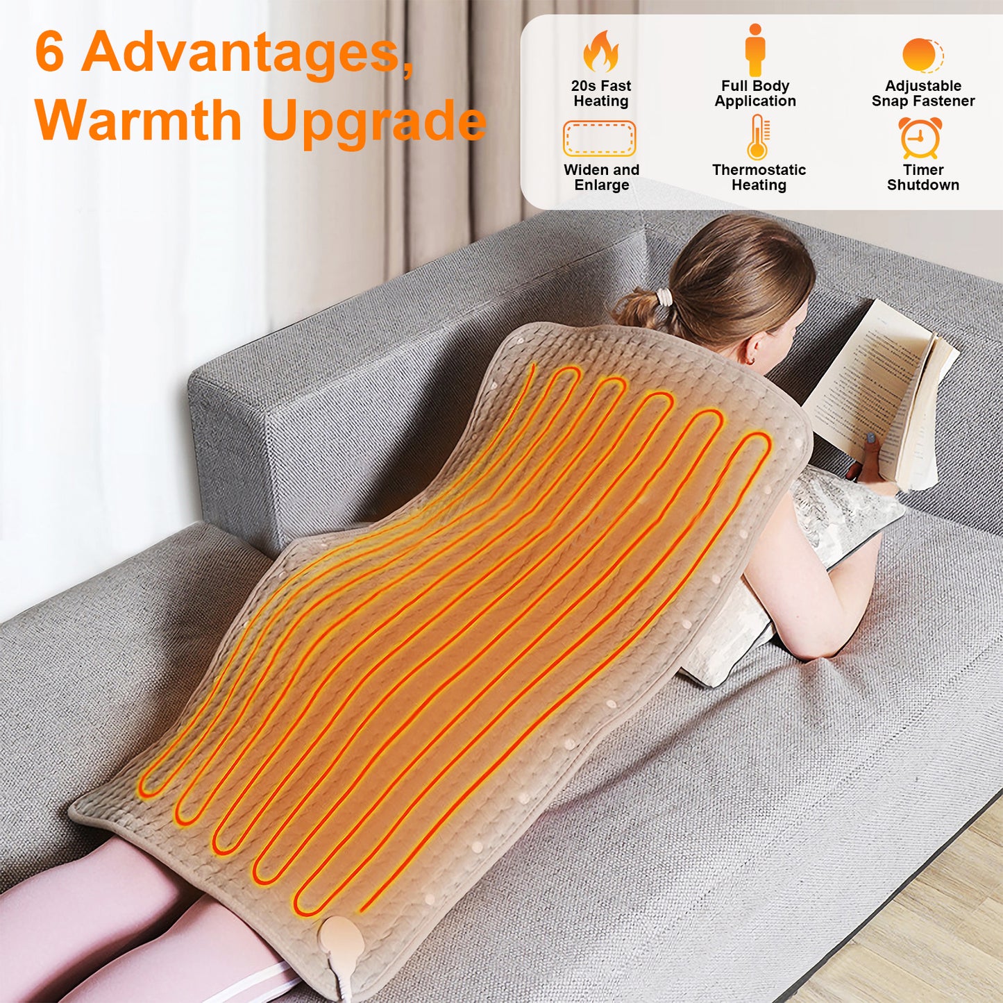 39" x 19" Electric Heating Pad for Back Muscle Relieve Dry & Moist Heat Therapy, 10 Electric Temperature Options, 3 Timer Settings Machine Washable(Silver Gray)