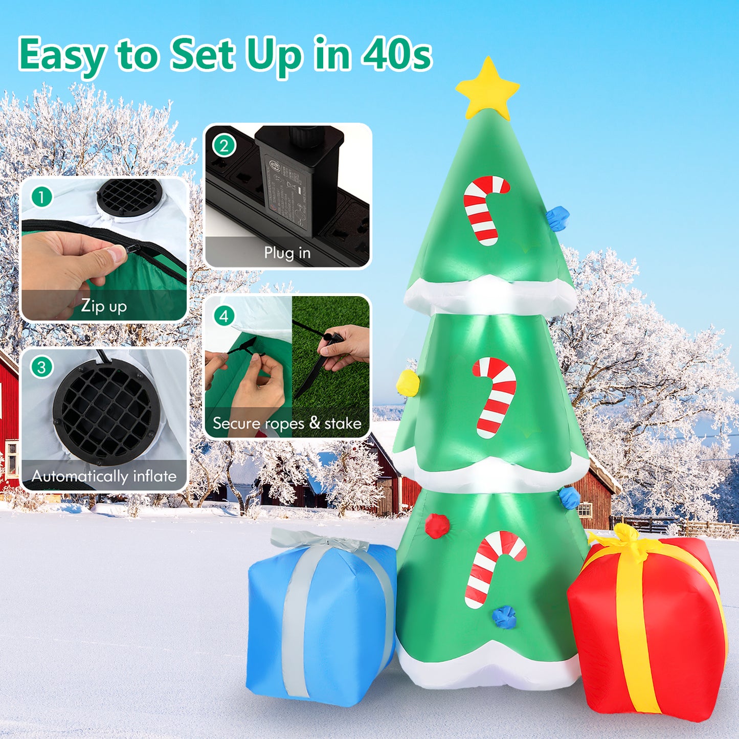 10 FT Inflatable Christmas Tree Blow-up Xmas Tree Decoration with Gift Boxes