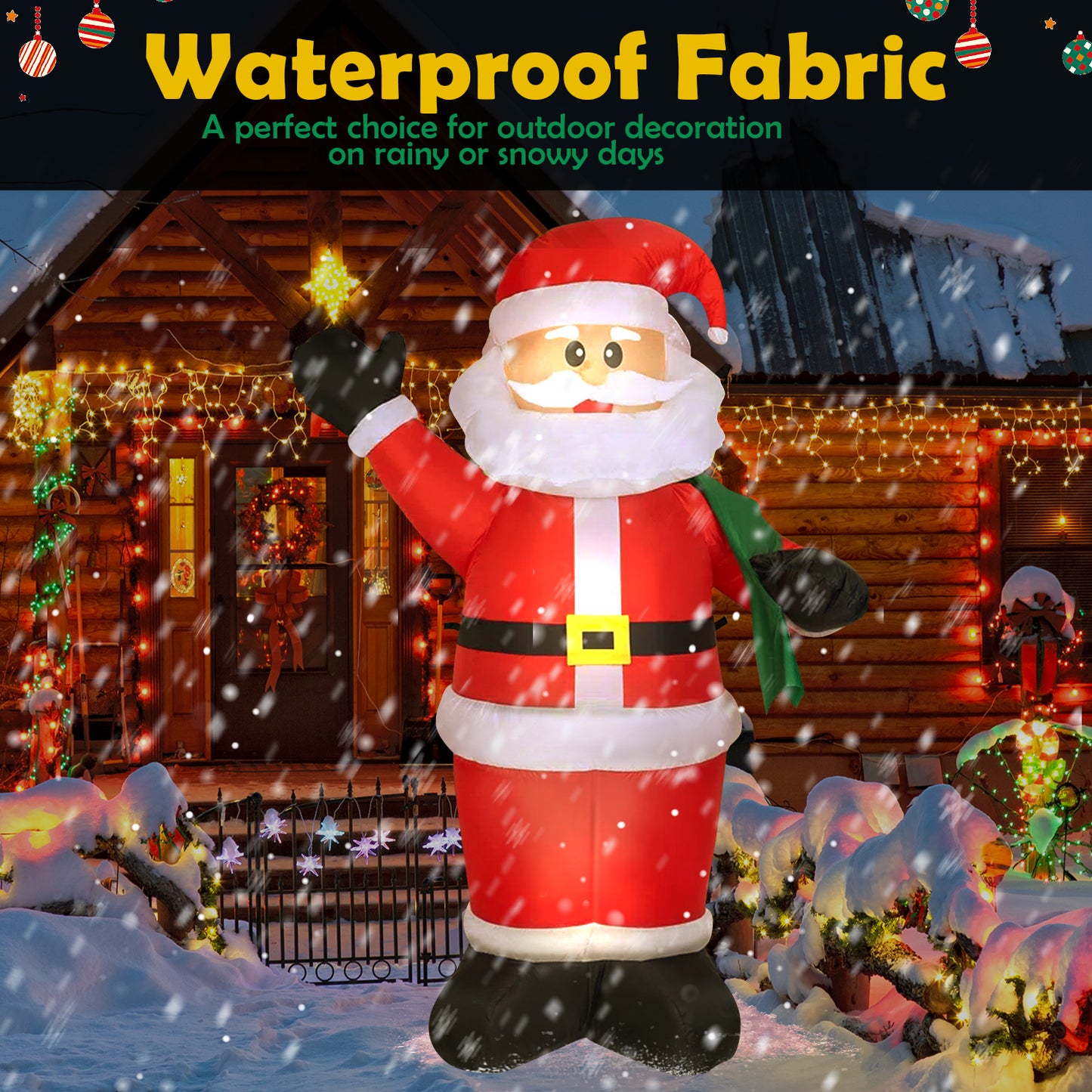 8ft Christmas Inflatable, Santa Christmas Inflatable Decoration with Build-in LEDs for Xmas Party Outdoor Yard Garden Lawn Winter Decor