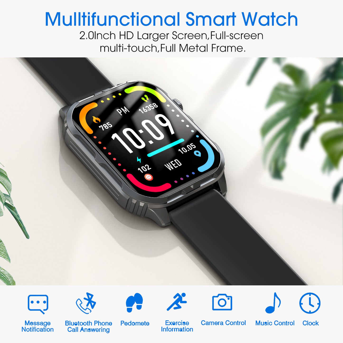 Smart Watch for Android and iPhone, H5 IP68 Waterproof Smartwatch for Women Men , Smart Watch with Bluetooth Call(Answer/Make Calls), Black