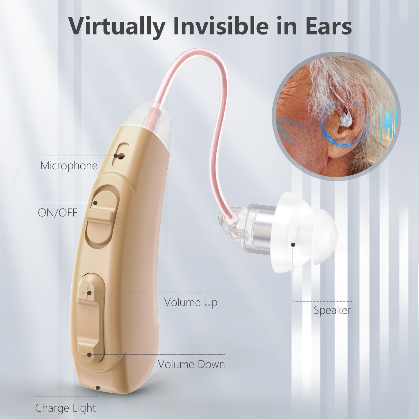 Personal Sound Amplifiers for Ears with Noise Reduction, Mini Invisible Rechargeable Digital Personal Sound Amplifier for Seniors, 2pcs ,Beige