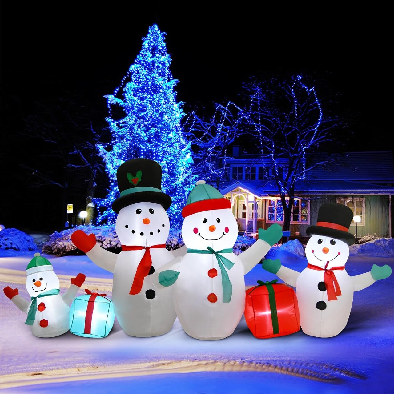 8FT Snowman Family Christmas Inflatables Outdoor Decoration, Blow up Yard Decor with LED Lights Built-in, for Xmas Party Indoor Outside Garden Lawn Porch