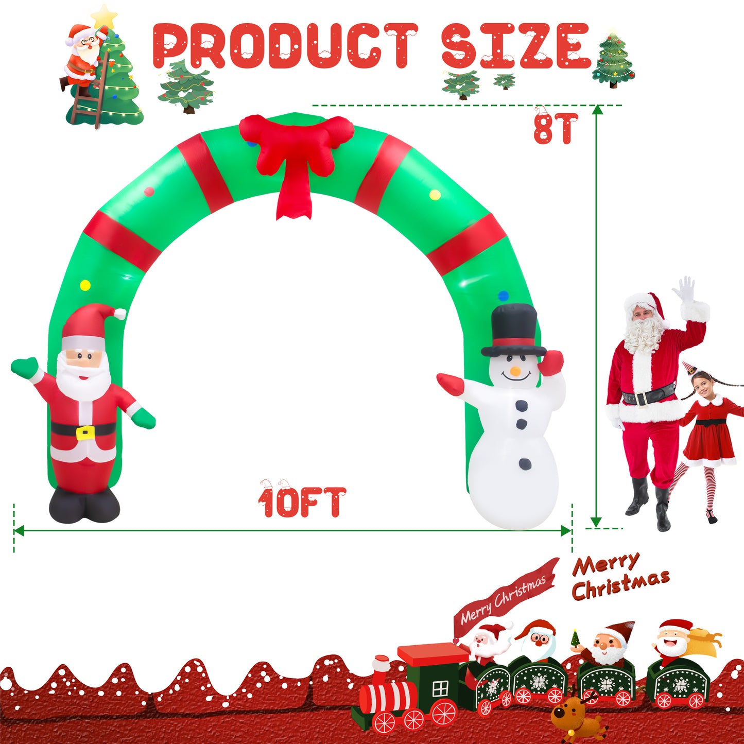 10ft Long Lighted Christmas Inflatable Archway Arch with Santa Claus and Snowman Inflatables Cute Indoor Outdoor Garden Yard Party LED Lights Prop Christmas Decoration