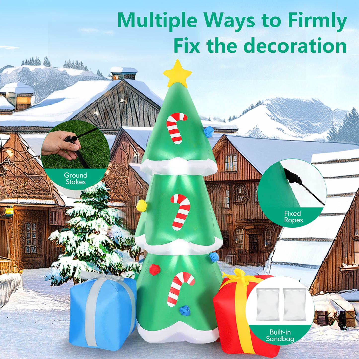 10 FT Inflatable Christmas Tree Blow-up Xmas Tree Decoration with Gift Boxes