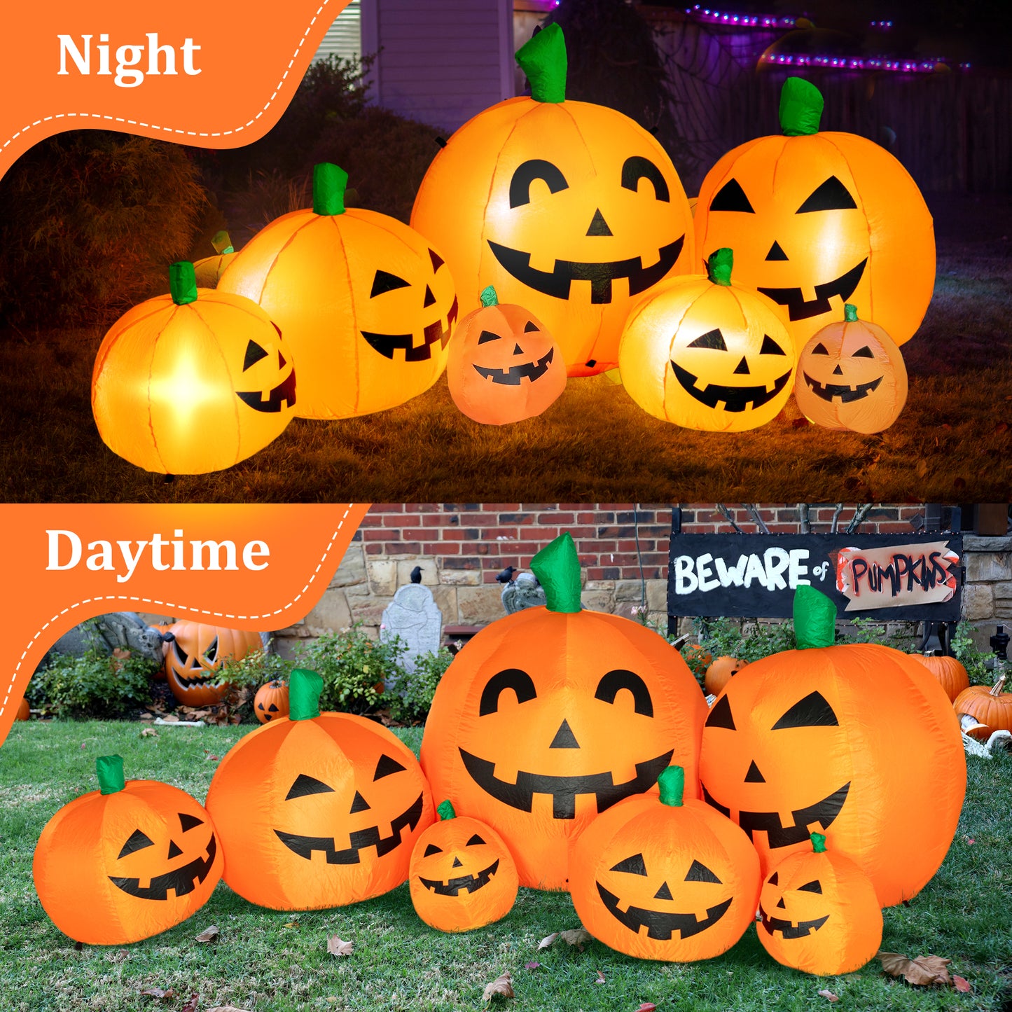 8 FT Long Halloween Inflatables Pumpkin Decorations with Build-in LED Lights, Halloween Pumpkin Stack Blow Up for Indoor Outdoor Lawn Garden Home Yard Party