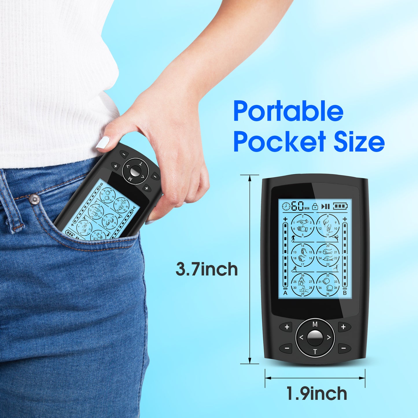 TENS Unit Rechargeable Muscle Stimulator EMS Dual Channel with 10 Reusable Electrode Pads 36 Modes for Back Neck Pain Muscle Therapy Pain Management Pulse Massager,Black