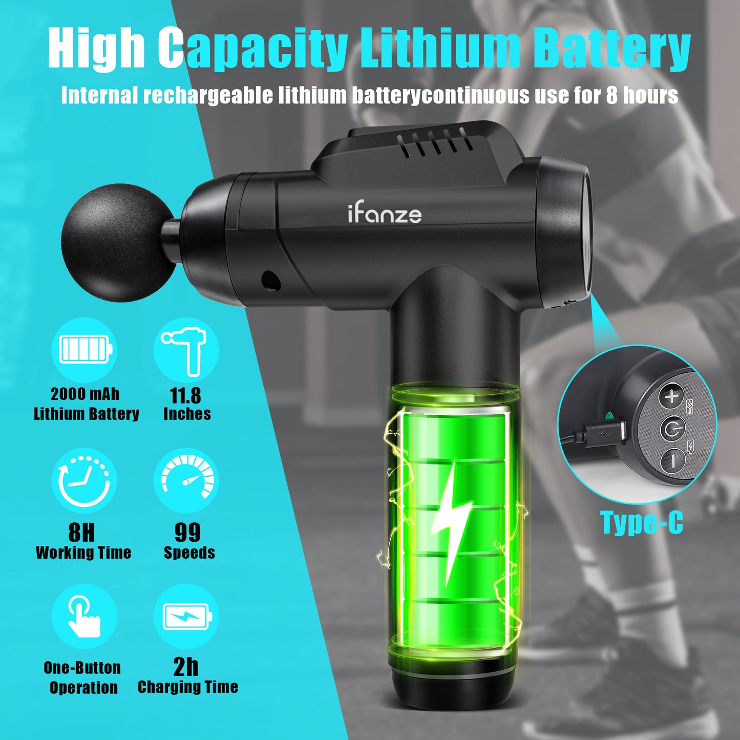 Massage Gun Deep Tissue, 99 Speeds Quiet Handheld Electric Muscle Massager with 8 Replacement Heads for Gym Office Home Post-Workout Recovery, Black