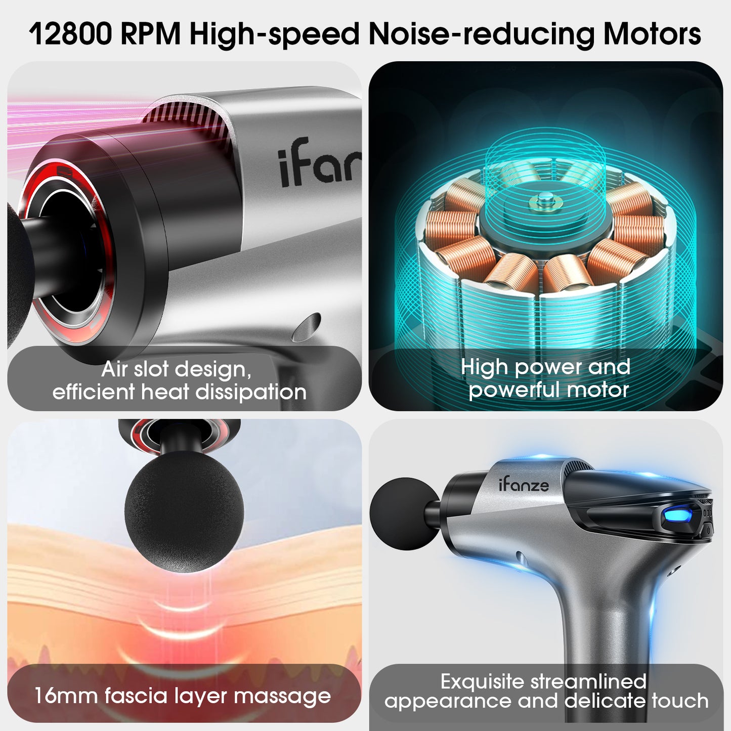 Massage Gun Deep Tissue, 5 Speeds Quiet Percussion Handheld Electric Muscle Massager with 8 Replacement Heads for Gym Office Home Post-Workout Recovery, Gray