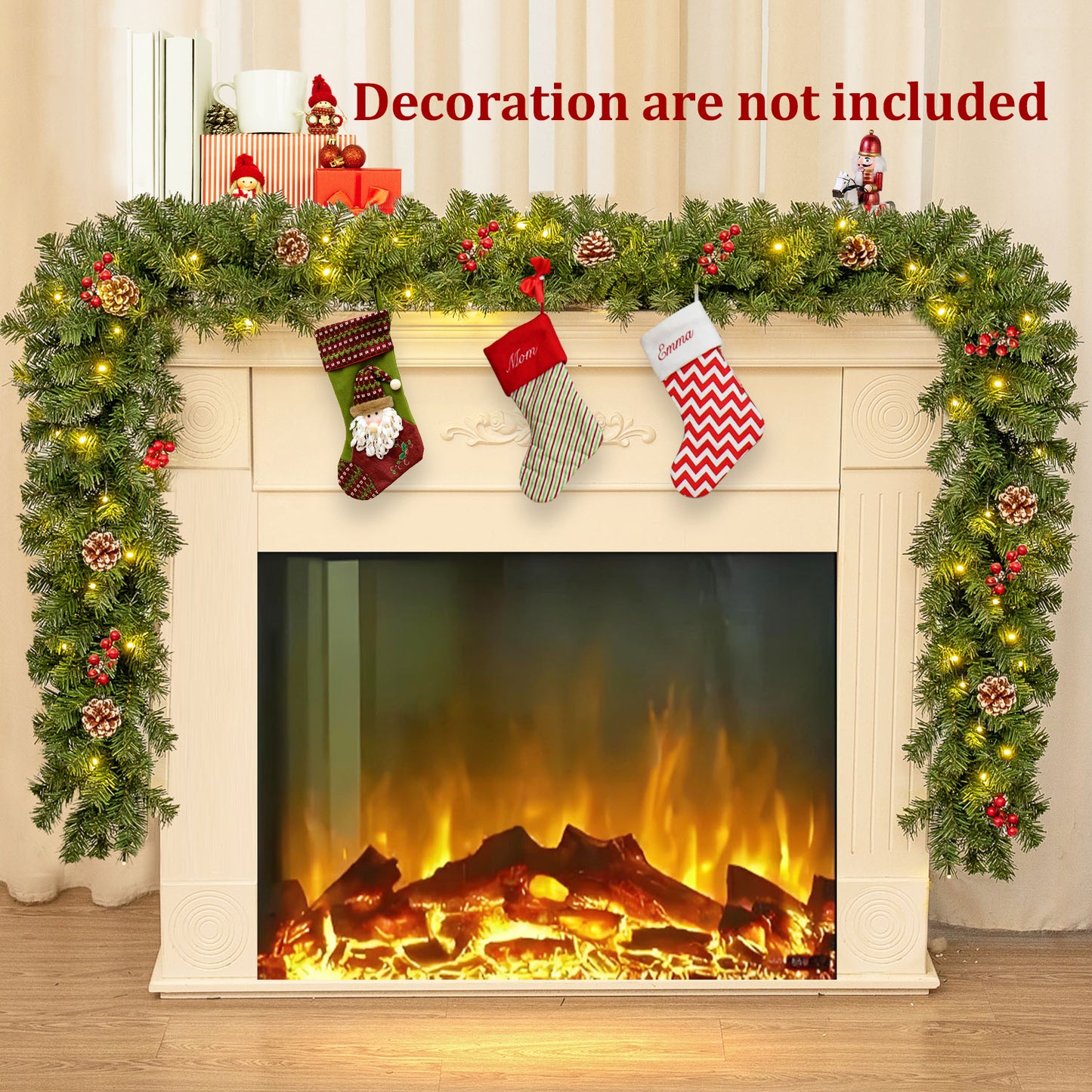 2 Pack Christmas Garland,9 ft Artificial Christmas Garland Outdoor with Pinecones and Red Berries for Xmas Holiday Decorations