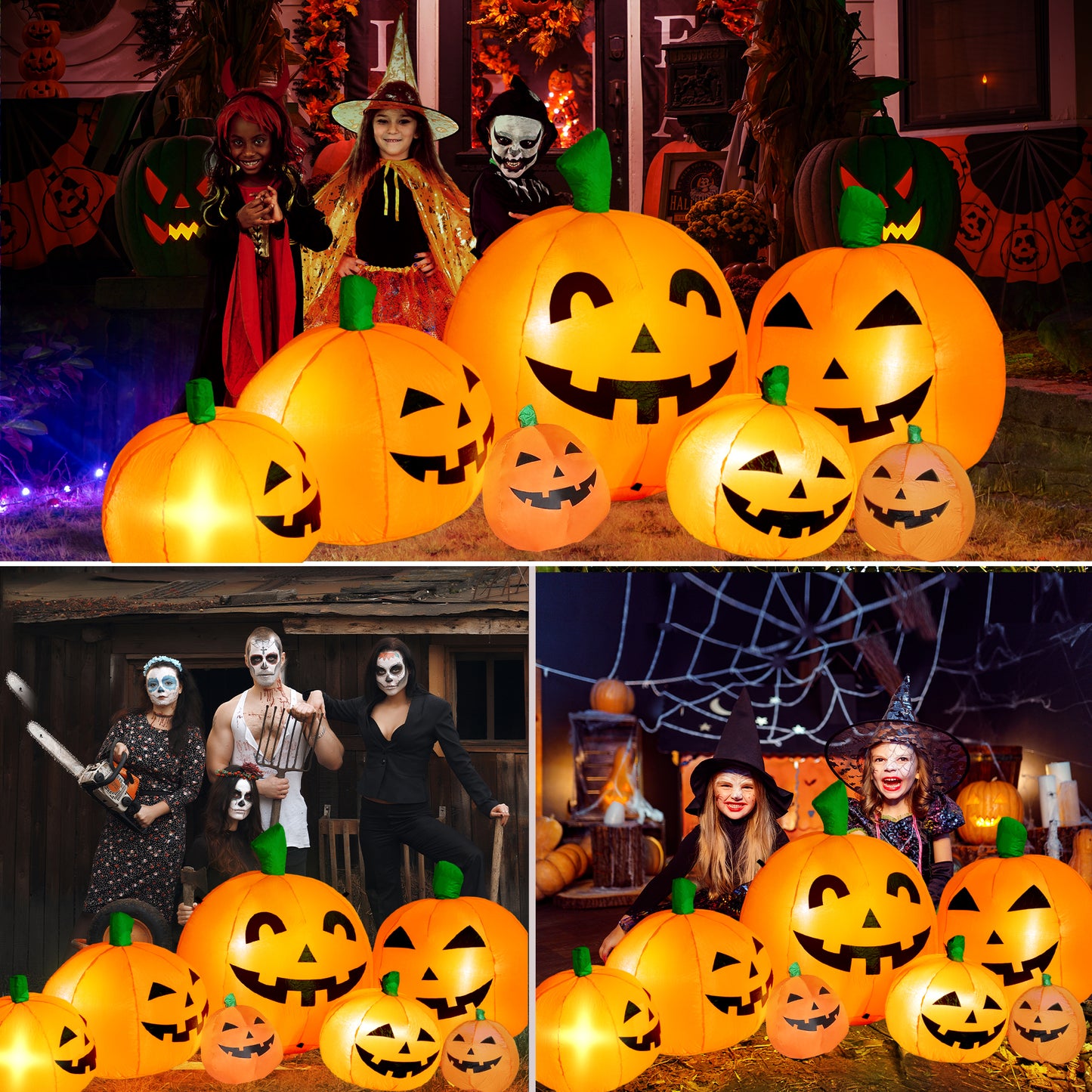 8 FT Long Halloween Inflatables Pumpkin Decorations with Build-in LED Lights, Halloween Pumpkin Stack Blow Up for Indoor Outdoor Lawn Garden Home Yard Party